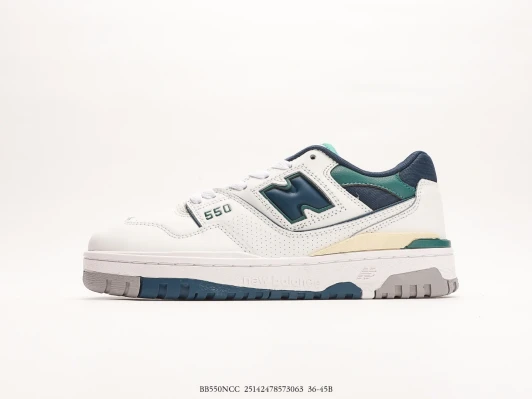 New Balance 550 White Navy Green Leather Sneakers BB550NCC