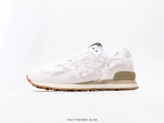 New Balance Sneakers White Distressed Canvas Gum Sole