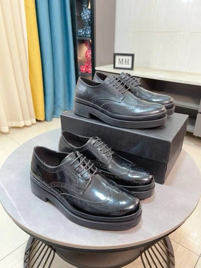 Prada Black Leather Wingtip Brogues Platform Shoes