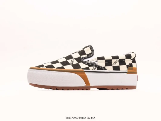 Vans Slip-On Platform Checkerboard Canvas Shoes Black White