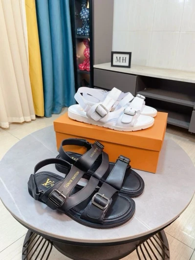 Louis Vuitton Sandals Black Leather Buckle Strap