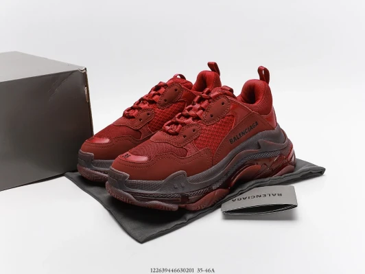 Balenciaga Triple S Sneakers Red Leather & Mesh Chunky Sole