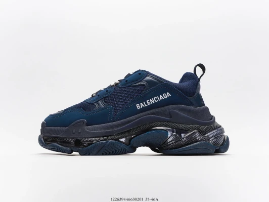 Balenciaga Triple S Sneakers Navy Blue Leather Mesh CW2255-1003