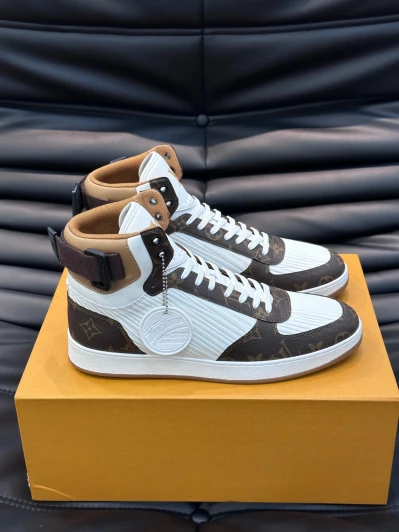 Louis Vuitton High-Top Sneakers Brown White Leather Logo