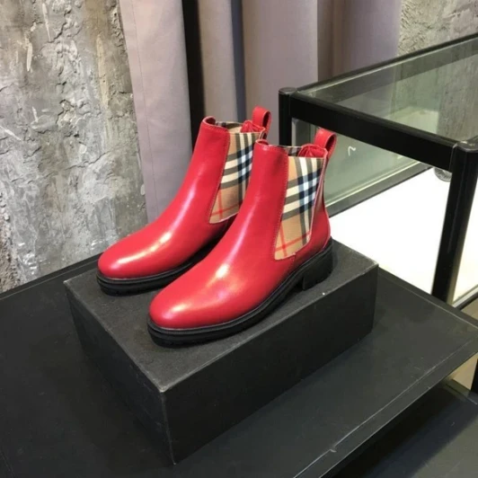 Burberry Chelsea Boots Red Leather Iconic Check Detail