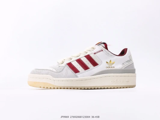 Adidas Low Top Sneakers White Burgundy Leather Platform JP9969