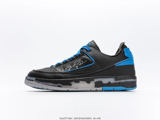 Nike Air Jordan 2 Low Black Blue Leather Sneakers DJ4375-004