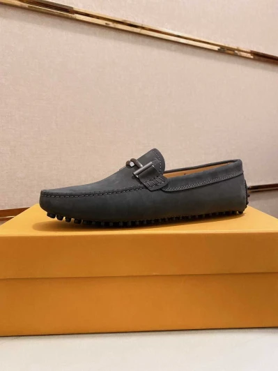 Suede Loafers Grey Metal Buckle Suede Loafers Grey Metal Buckle
