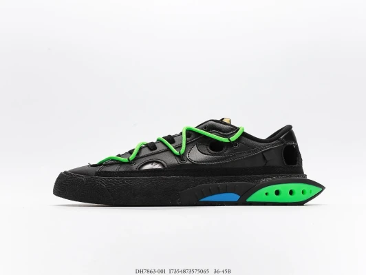 Nike Blazer Low Black Leather Sneakers With Green Laces DH7863-001
