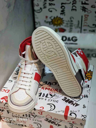 Dolce & Gabbana High-Top Sneakers White Red Leather Mixed Media
