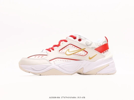 Nike M2K Tekno White Red Gold Chunky Sneakers AO3108-006