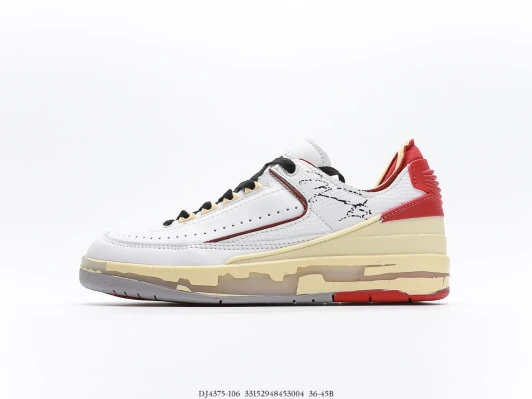 Air Jordan 2 Low White Red Leather Low Top Sneakers DJ4375-106