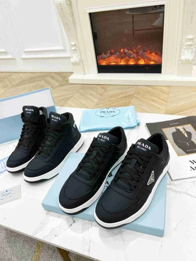 Prada Sneakers Black Nylon White Sole Lace-Up Logo
