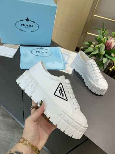 Prada White Leather Lace-Up Platform Sneakers Prada White Leather Lace-Up Platform Sneakers