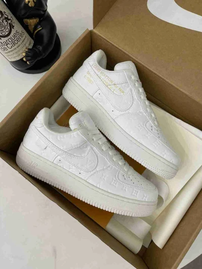 Louis Vuitton x Nike Air Force 1 White Monogram Leather Sneakers