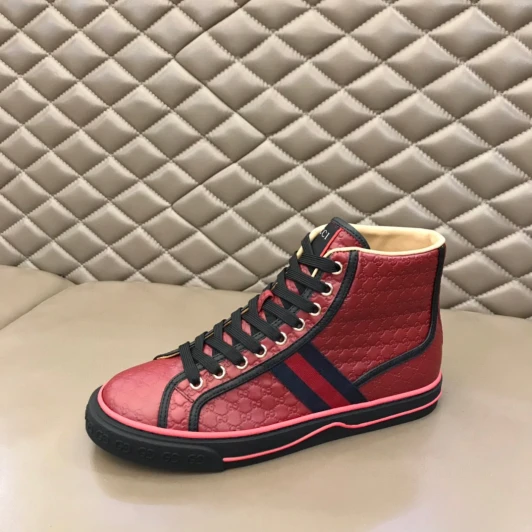 Gucci High-Top Sneakers Red Leather Embossed GG Logo