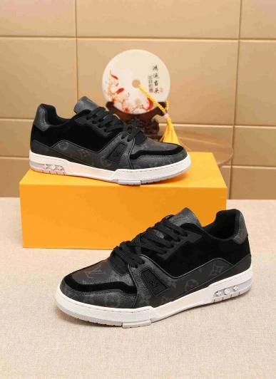 Louis Vuitton Sneakers Black Suede Leather Monogram