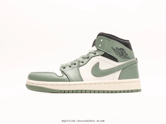 Jordan 1 Mid SE Sage Green White Leather Mid-Top Sneakers BQ6472-130
