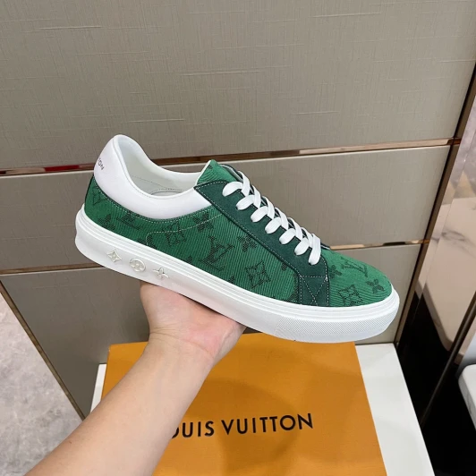 Louis Vuitton Monogram Sneakers Green Denim Leather Trim L2022