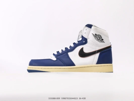 Jordan 1 High Top Sneakers White Blue Leather 555088-009