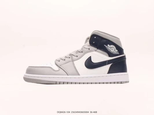 Air Jordan 1 Mid Grey Navy White Leather Mid-Top Sneakers DQ8426-104