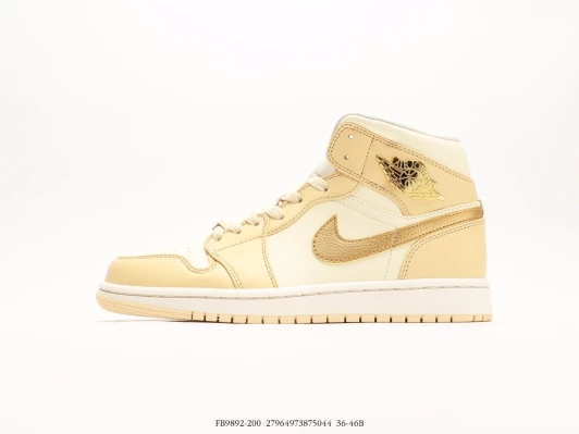 Jordan Air Jordan 1 Mid Cream Gold Metallic Wings Mid-Top Sneakers