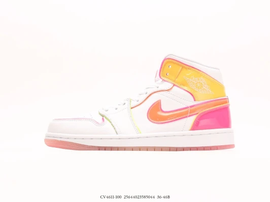 Air Jordan Mid Top Sneakers White Pink Orange Gradient Sole CV4611-100
