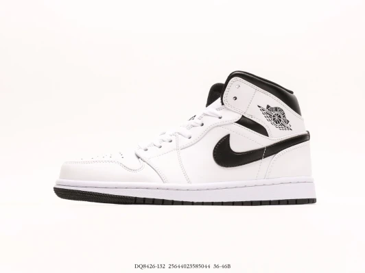 Jordan 1 Mid White Black Leather Mid-Top Sneakers DQ8426-132