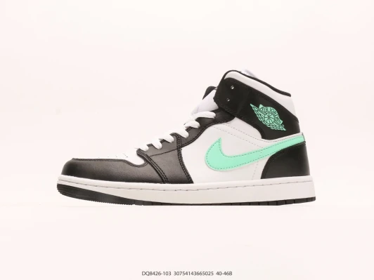 Nike Air Jordan 1 Mid White Black Mint Green Leather High Top