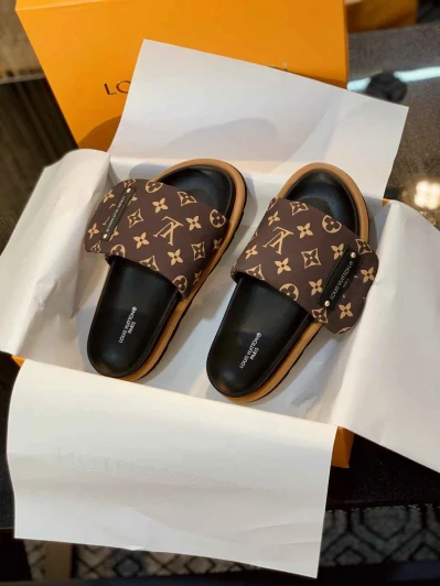 Louis Vuitton Slides Brown Monogram Canvas Adjustable Strap B8158