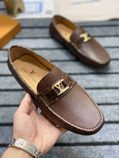 Louis Vuitton Brown Leather Loafers With Monogram Detail
