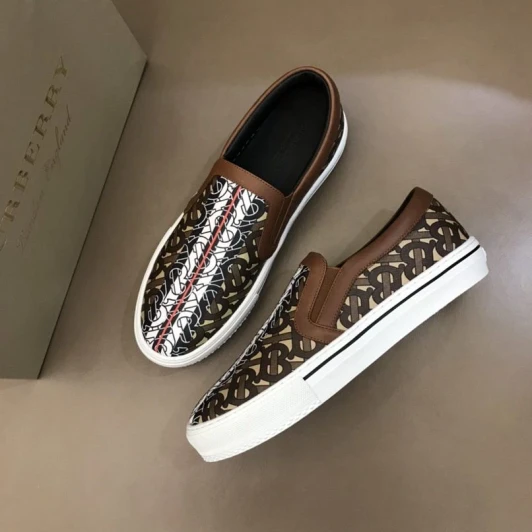 Burberry Slip-On Shoes Brown Monogram Canvas White Rubber Sole