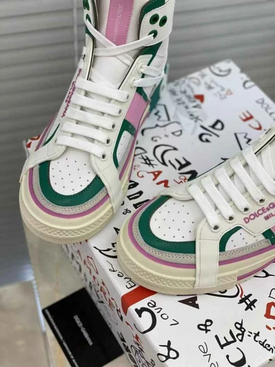 Dolce & Gabbana High Top Sneakers White Pink Green Leather