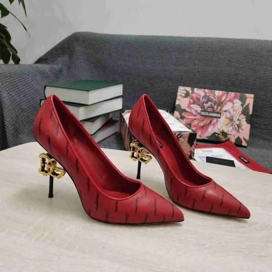 Dolce & Gabbana Pumps Red Leather All-over Logo Heel