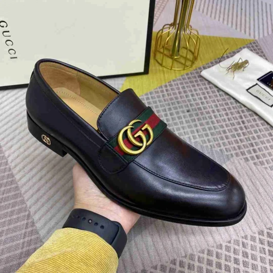 Gucci Loafers Black Leather Double G Web Detail