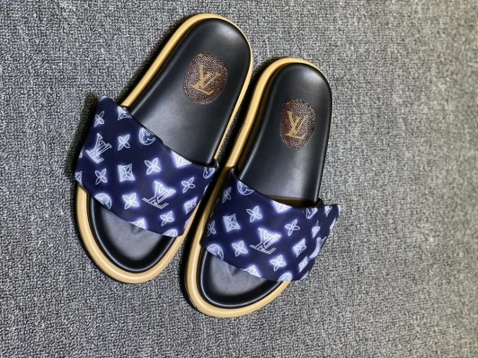 Louis Vuitton Slides Navy Monogram Fabric Open Toe Slip On