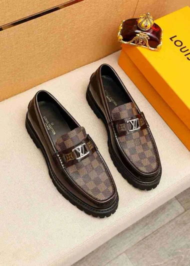 Louis Vuitton Loafers Brown Monogram Canvas Leather Chunky Sole