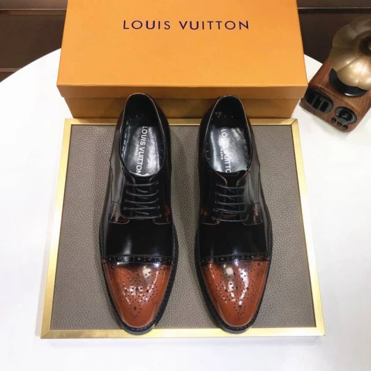 Louis Vuitton Oxford Shoes Black Brown Leather Cap Toe Brogue