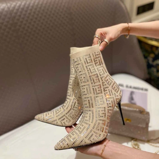 Balmain Knit Ankle Boots Nude Embellished Pointed Toe