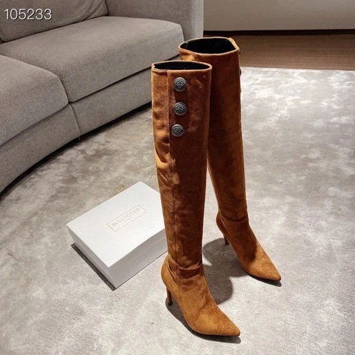 Balmain Tall Boots Brown Suede Button Detail