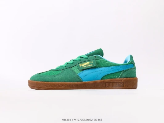 Puma Palermo Suede & Mesh Sneakers Green Blue Gum Sole