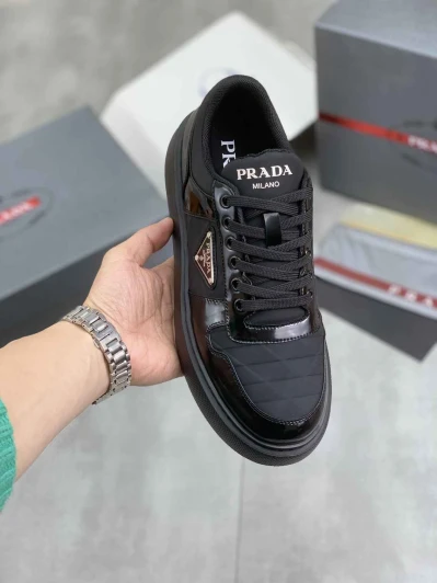 Prada Black Leather & Nylon Sneakers With Logo Detail