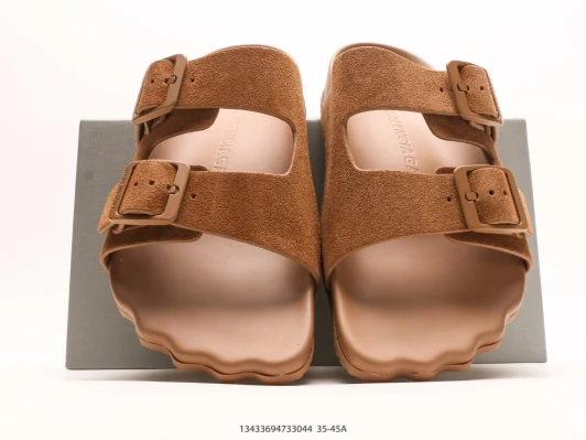 Balenciaga Slides Brown Suede Two Strap Buckle Sandals