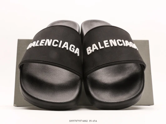 Balenciaga Slides Black Rubber Embossed Logo