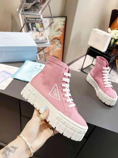 Prada High-Top Sneakers Pink Canvas Platform