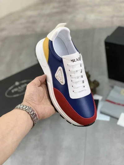 Prada Men's Sneakers Blue White Red Suede Leather Prada Men's Sneakers Blue White Red Suede Leather