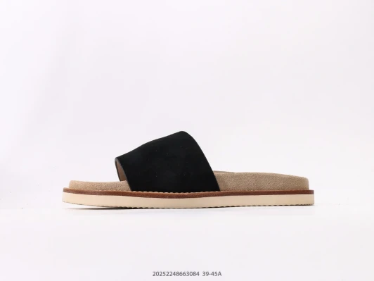 Suede Slides Black Open Toe Flat Slip-On Sandals KJ59903
