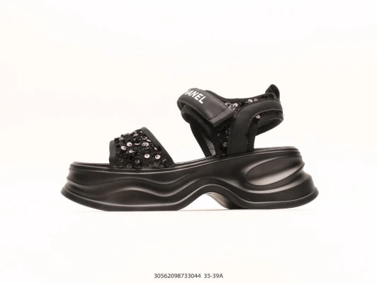 Chanel Sandals Black Sequined Platform