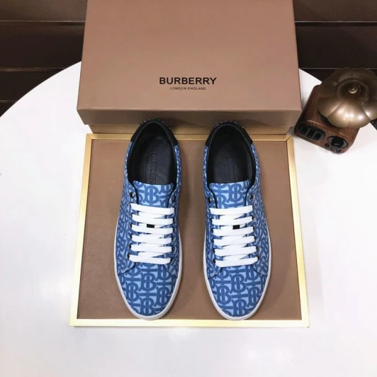 Burberry Low-Top Sneakers Blue Monogram Canvas White Laces