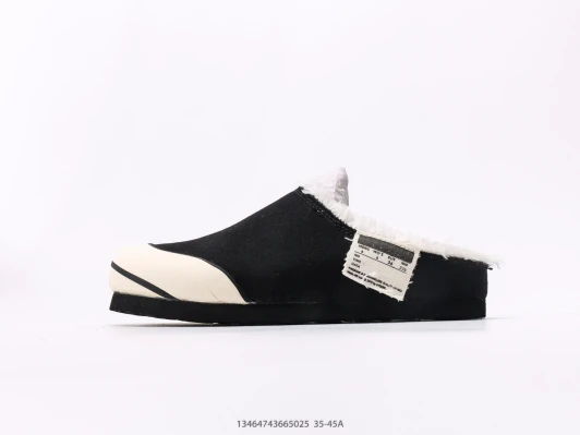 xVESSEL Black Canvas Mules With Cream Toe Cap And Fur Trim